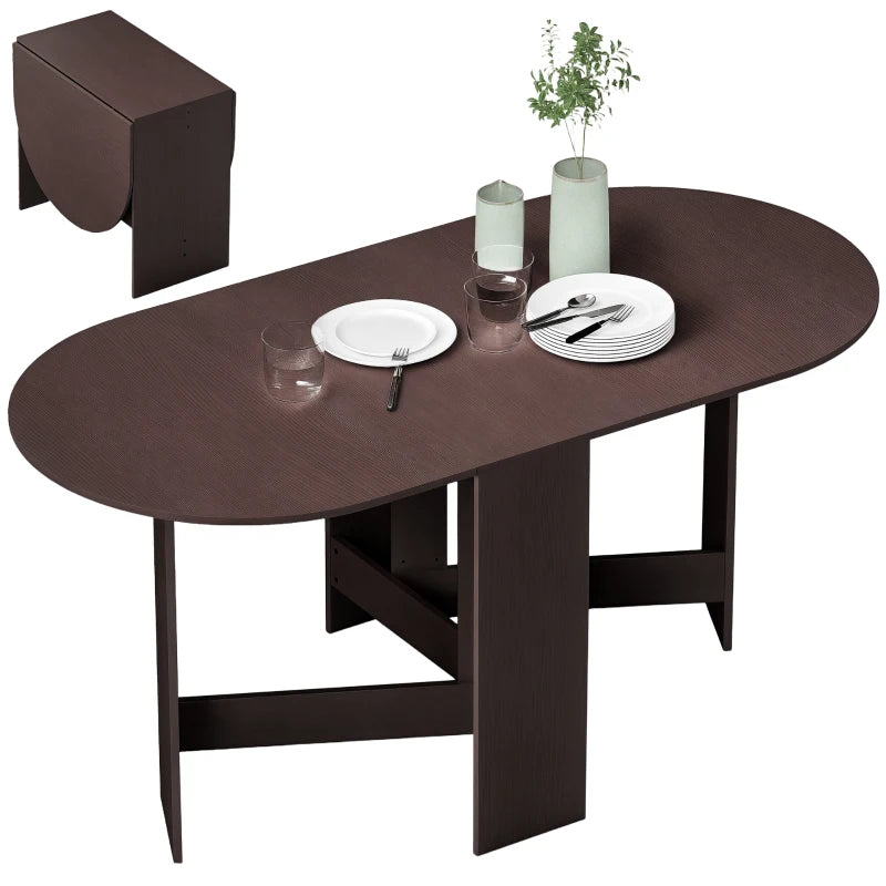Oval Drop Leaf Dining Table with Space-Saving Design for Up to 6 People, Distressed Brown