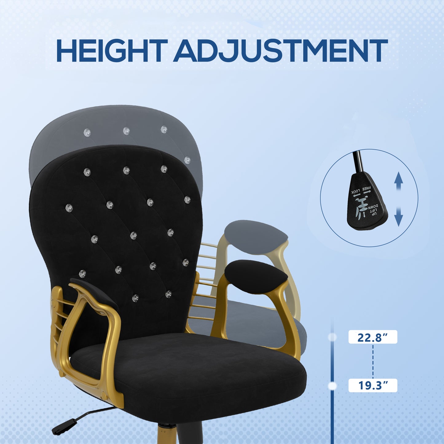 Button-Tufted Velvet Office Chair with Adjustable Height - Gold and Black