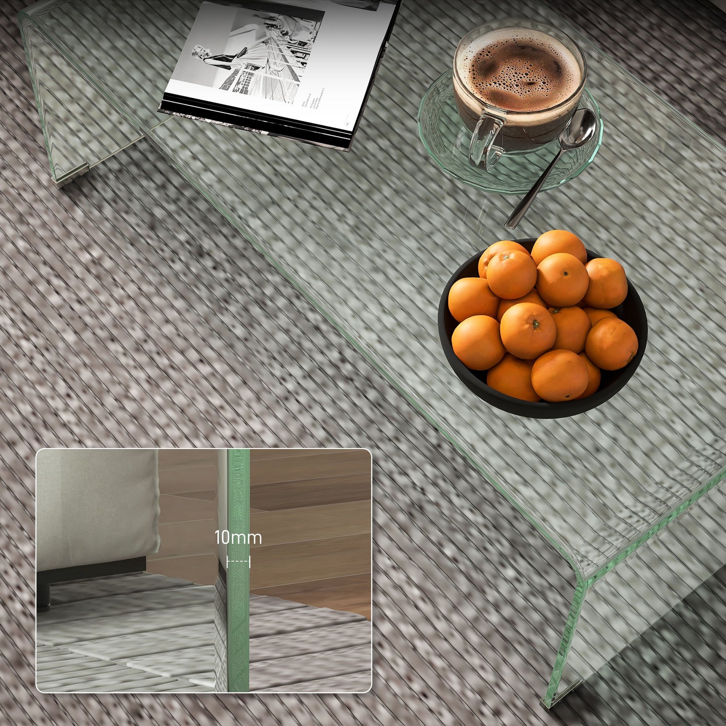 Modern One-Piece Molded Glass Coffee Table - Clear