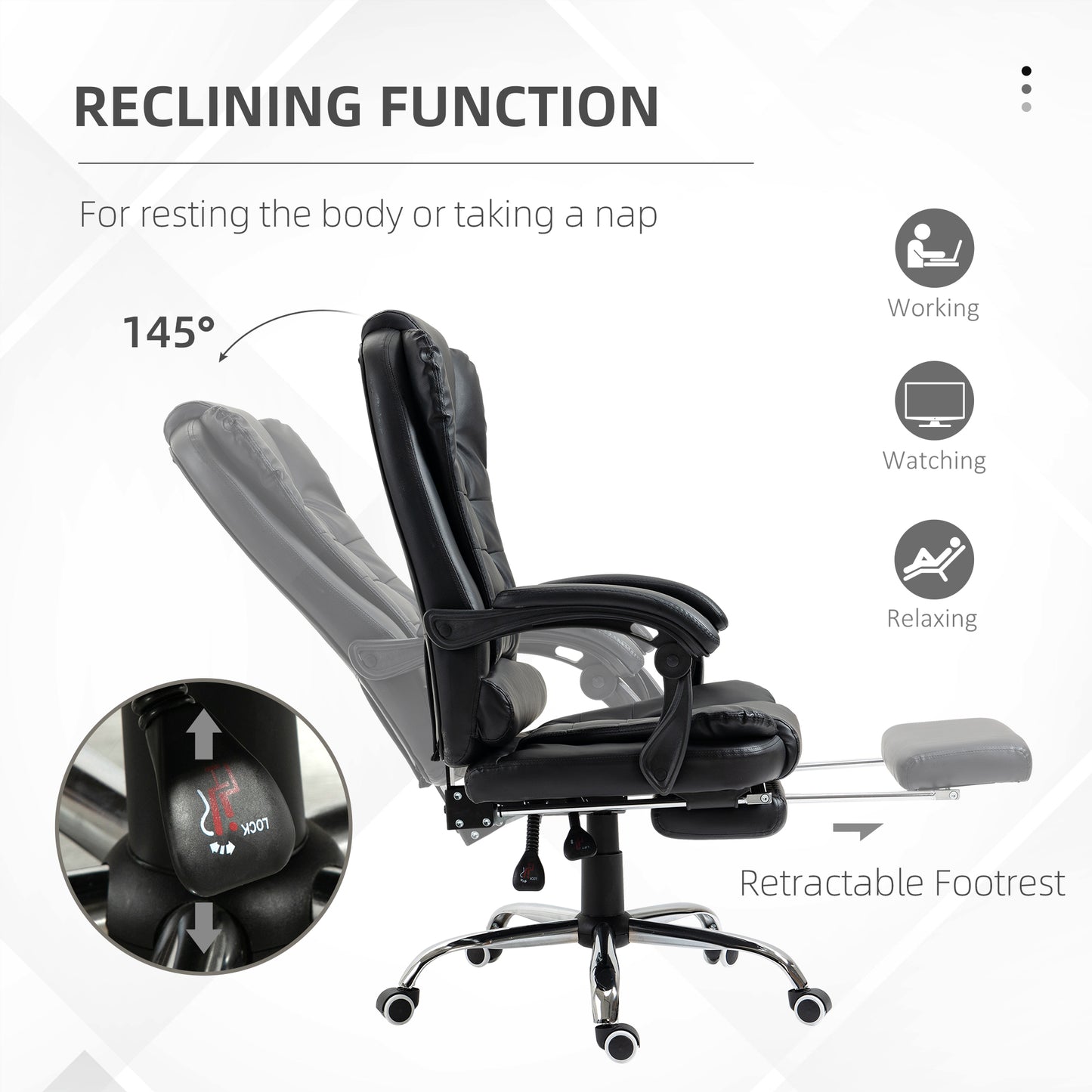 High Back PU Leather Executive Office Chair with Retractable Footrest, Black
