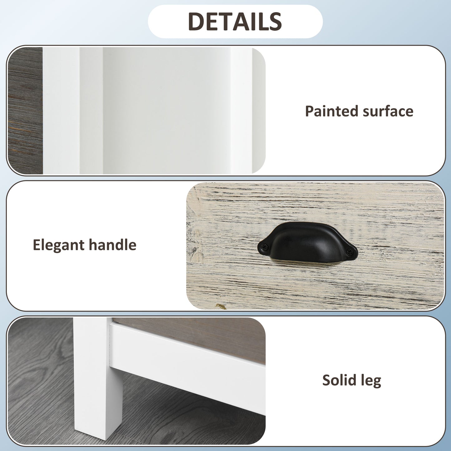 3-Drawer Storage Cabinet Accent Table for Bedroom and Living Room, White
