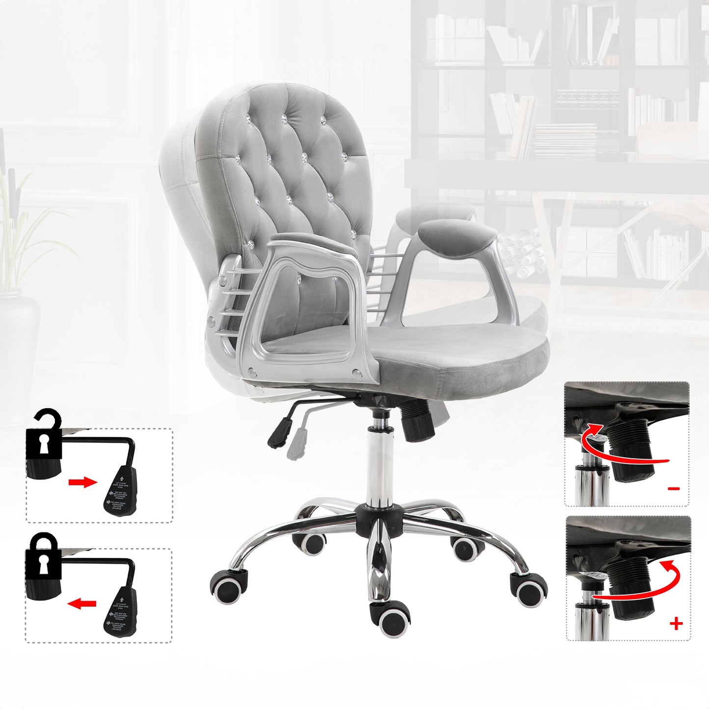 Button-Tufted Office Chair with Adjustable Height - Gray
