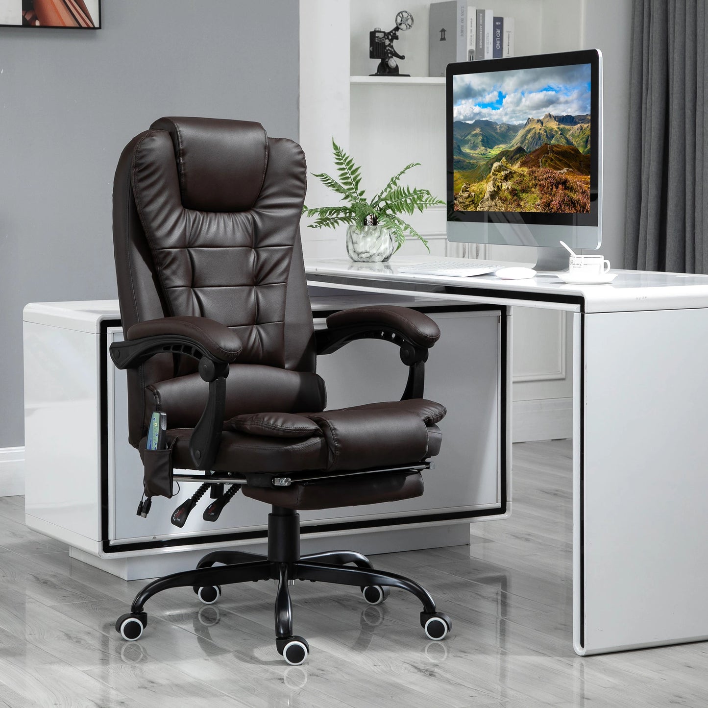 7-Point Vibrating Massage Office Chair with Footrest and Reclining Back, Brown