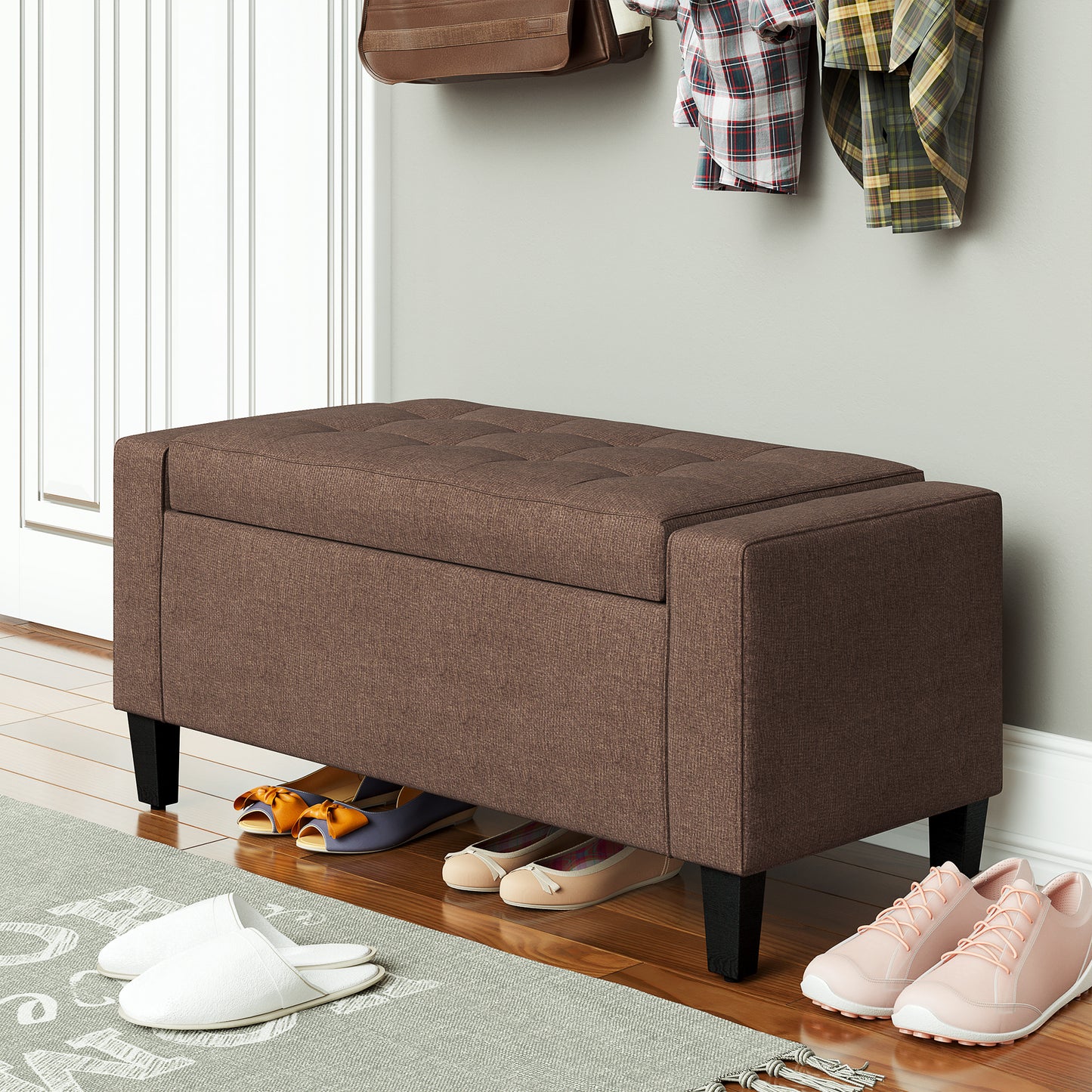 Tufted Storage Ottoman Bench, Brown