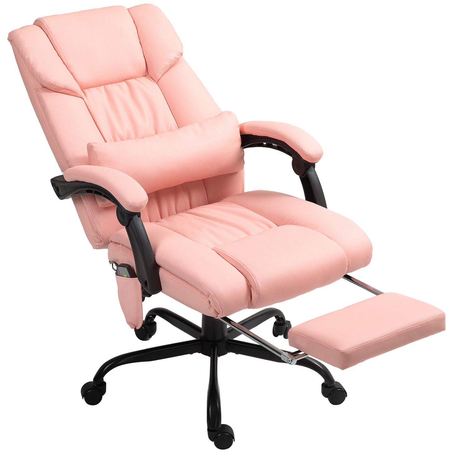6-Point Massage Office Chair with Adjustable Height and Retractable Footrest, Pink