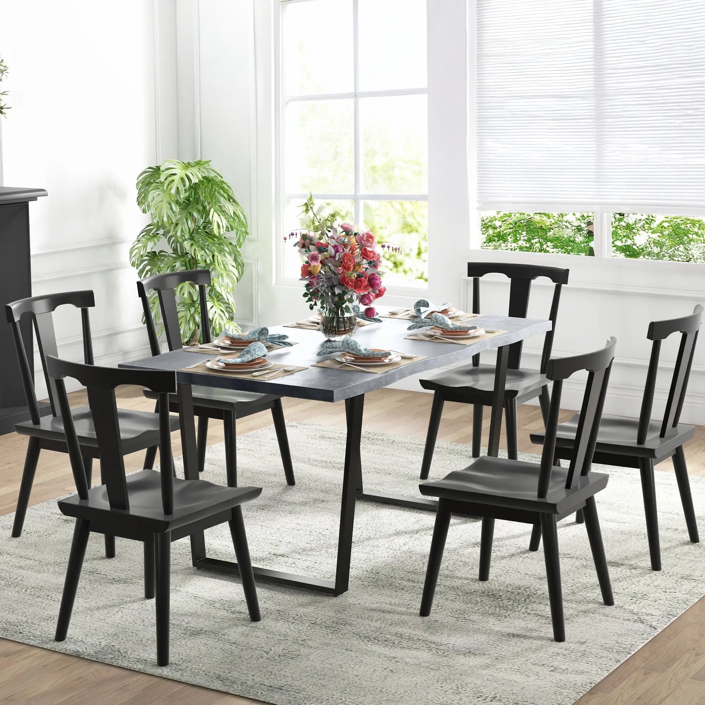 63" Industrial Dining Table with Wave Edge and Steel Legs - Cement Gray
