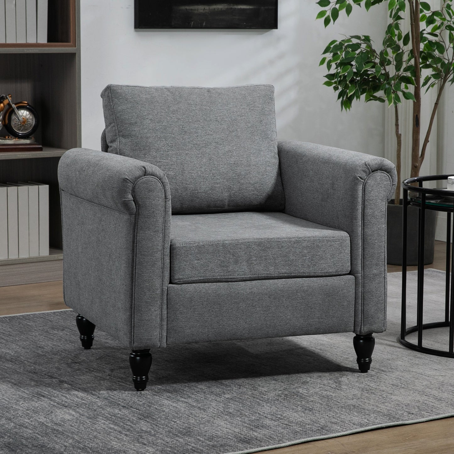 Vintage Armchair, Upholstered Accent Chair with Rolled Arms, Light Gray