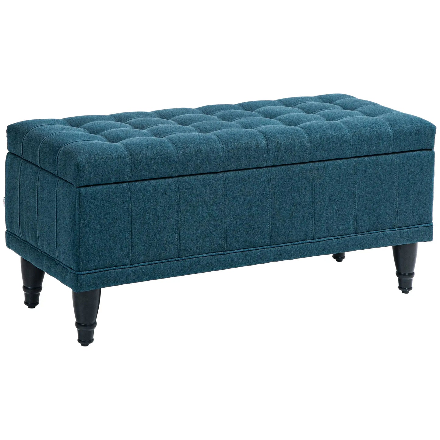 Linen Fabric Storage Bench with Button Tufted Design, Blue
