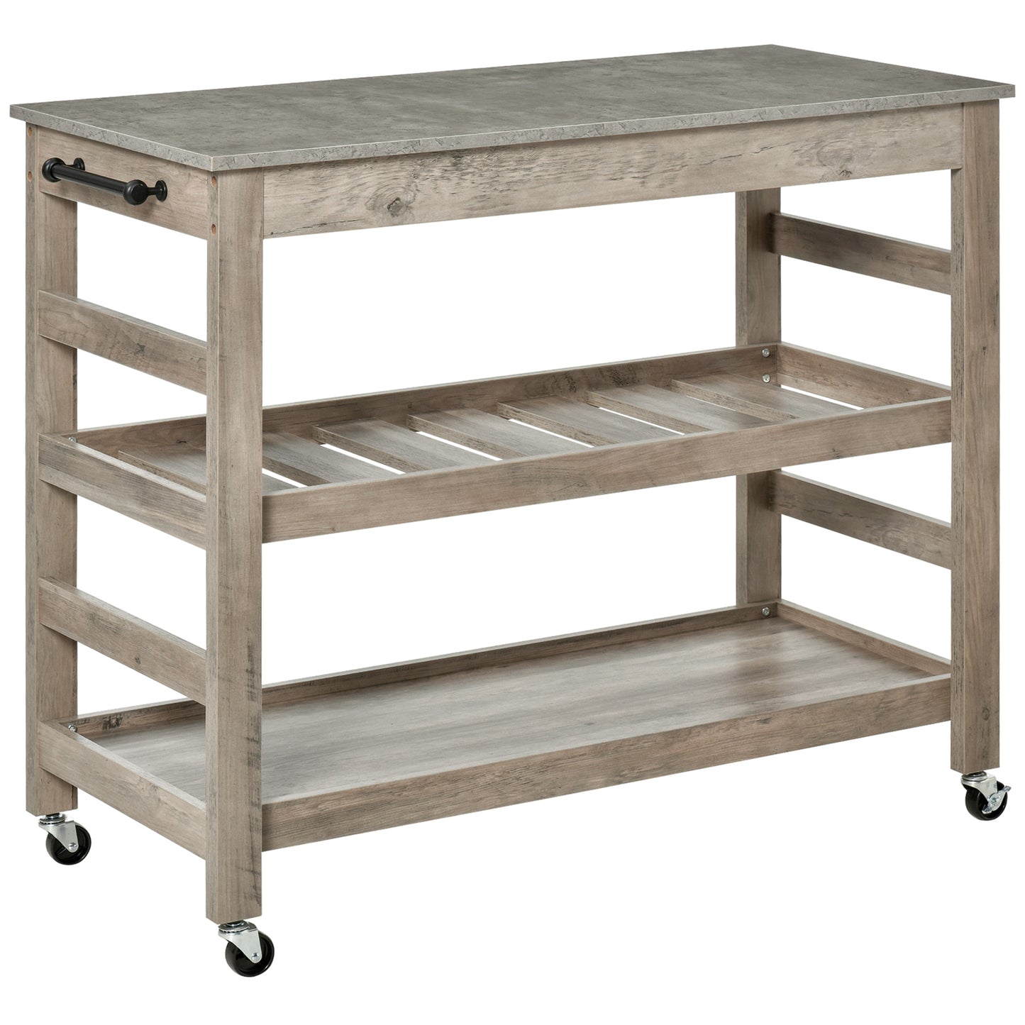 Kitchen Cart Rolling Island with Concrete Effect Top and Wine Rack, Grey