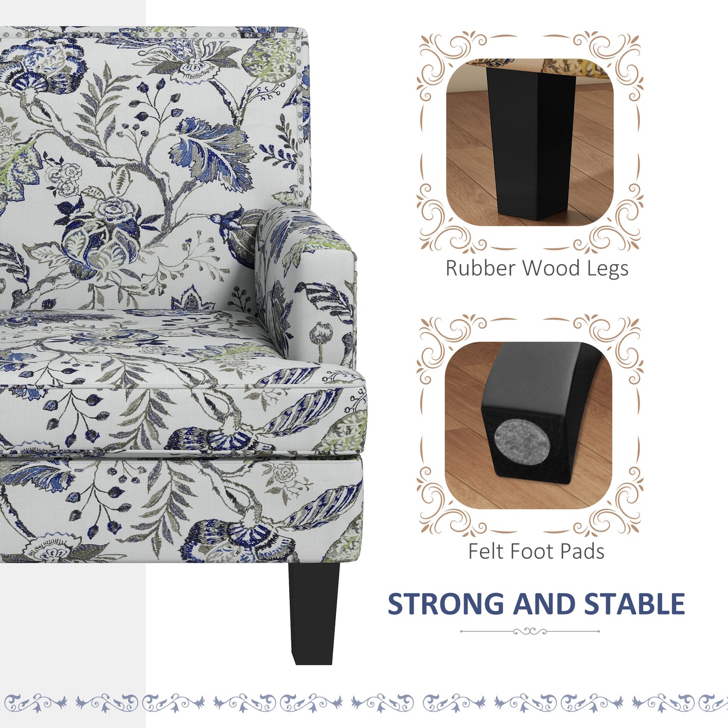 Upholstered Armchair, Mid-Century Accent Chair with Floral Pattern, Multicolor