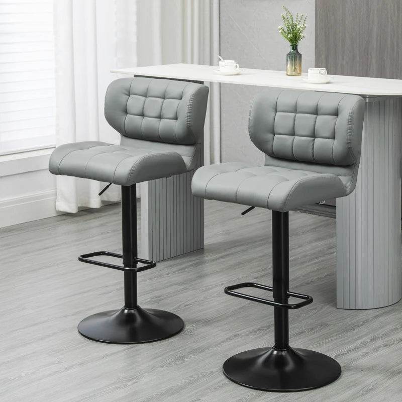 Adjustable Height Swivel Bar Stools with Tufted PU Leather, Gray (Set of 2)