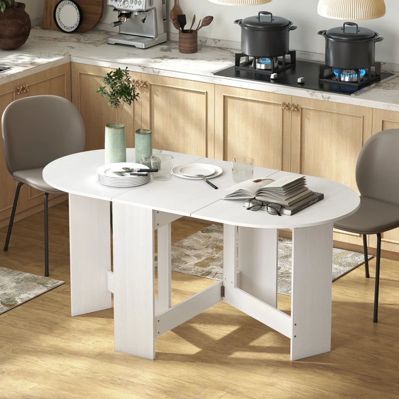 Oval Drop Leaf Dining Table with Space-Saving Design for Up to 6 People, Distressed White