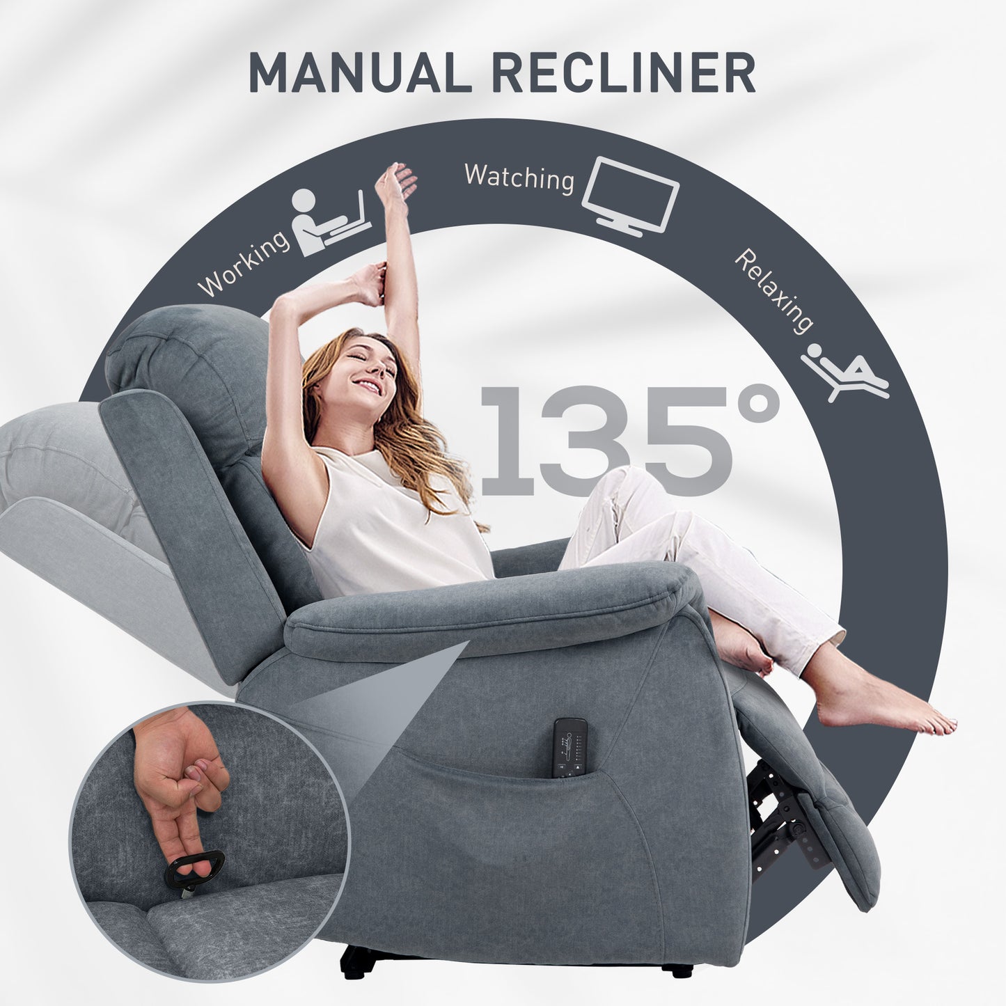 Velvet Manual Recliner Chair with Vibration Massage - Dark Grey