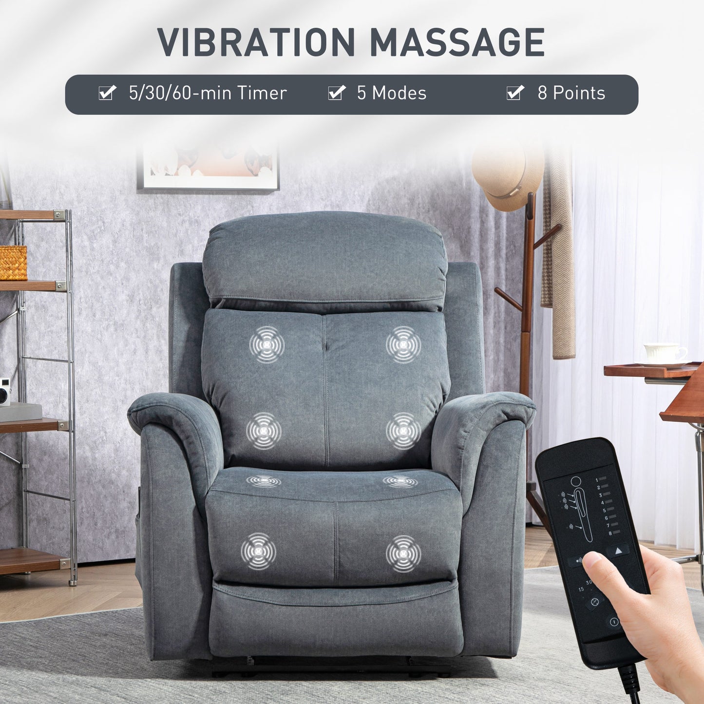 Velvet Manual Recliner Chair with Vibration Massage - Dark Grey