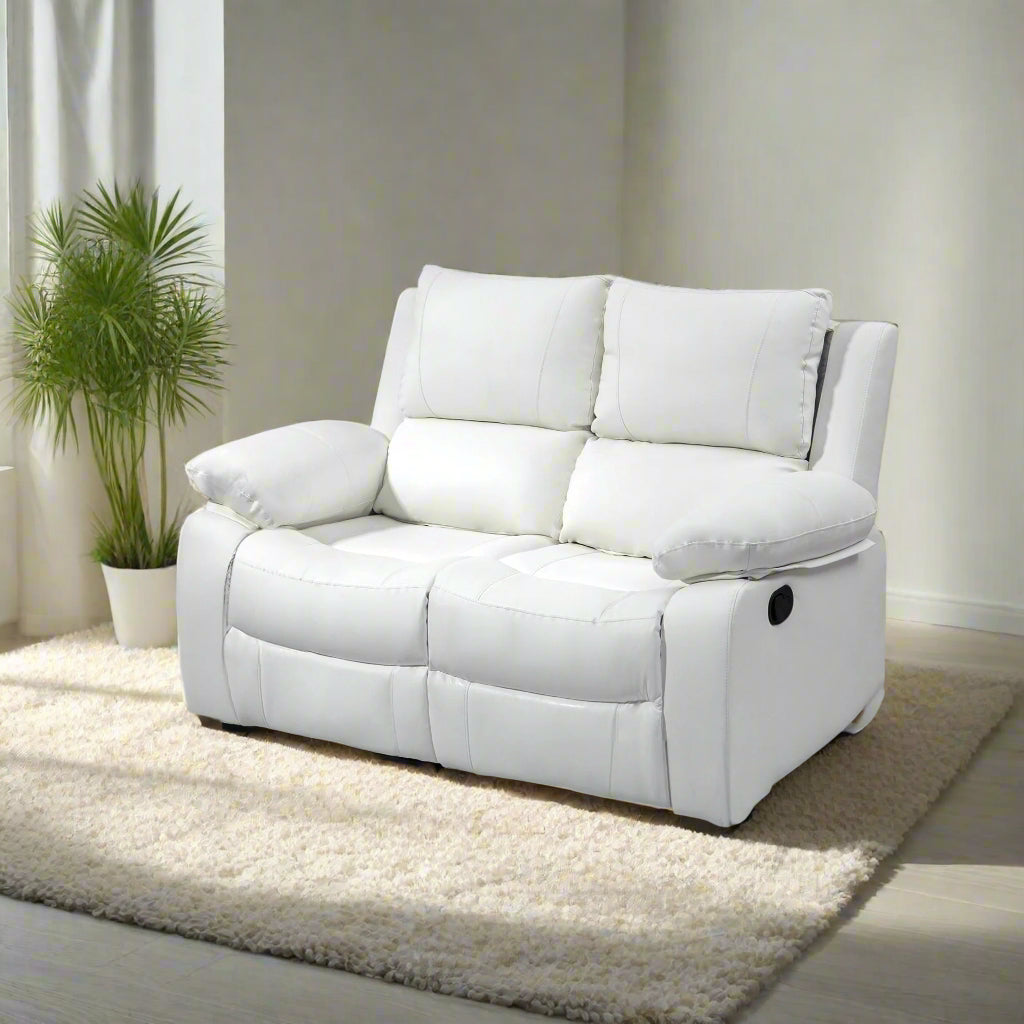 Manual Reclining Loveseat with Dual Footrests - White