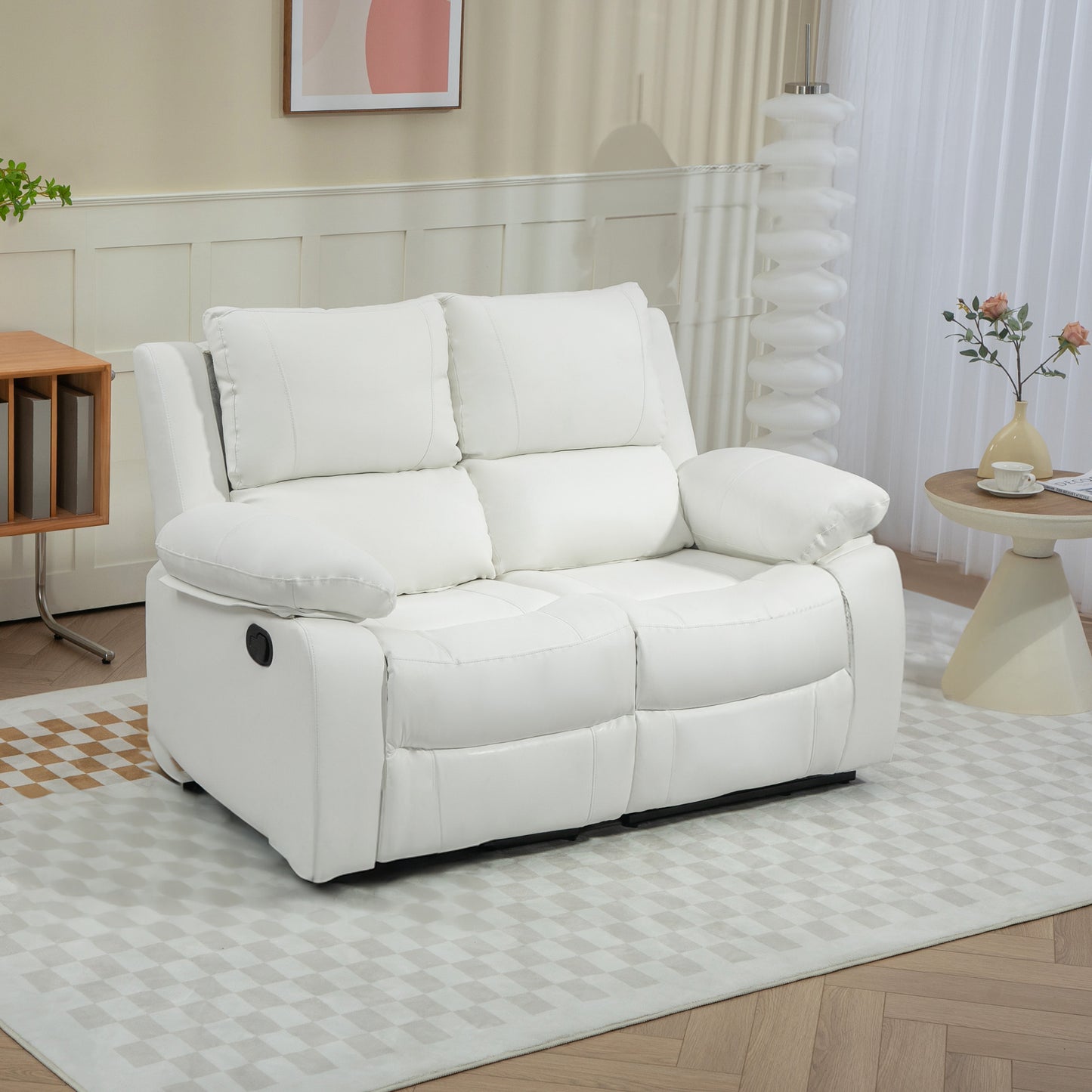 Manual Reclining Loveseat with Dual Footrests - White