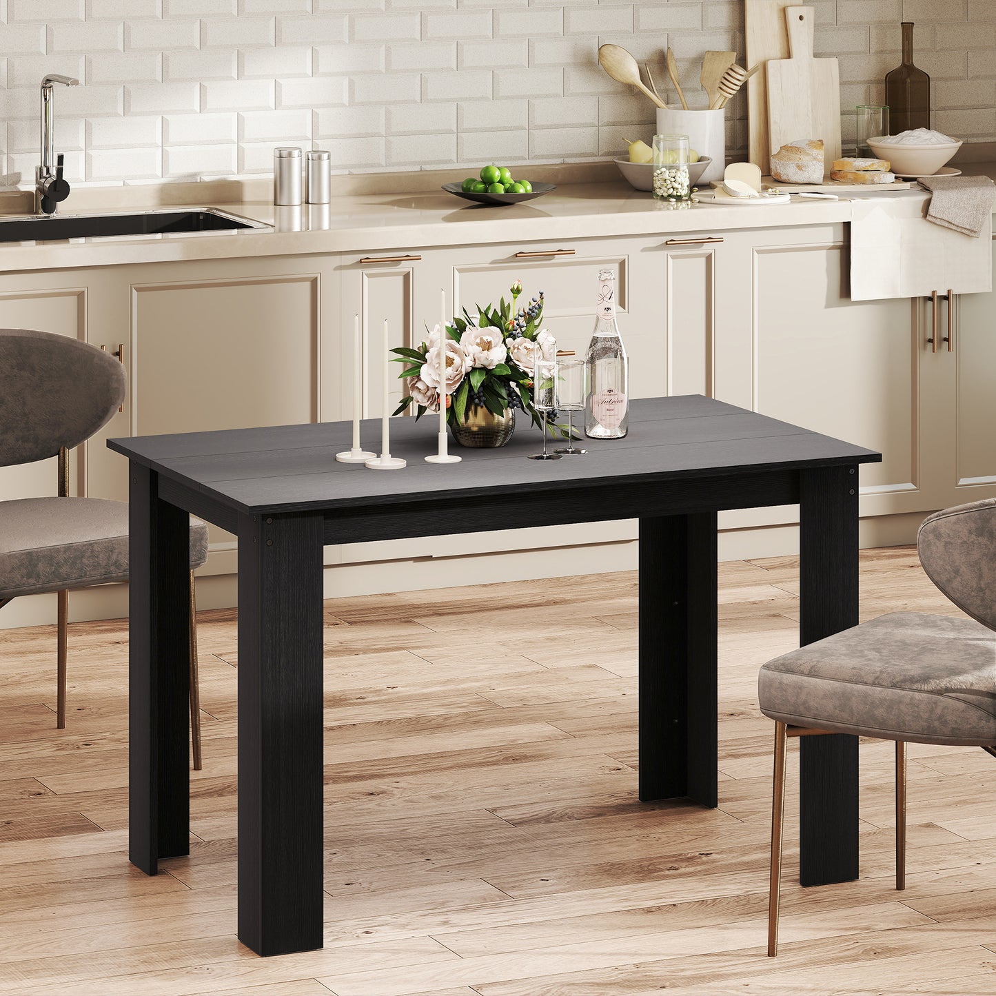 47" Kitchen Table for 4-6 People - Black