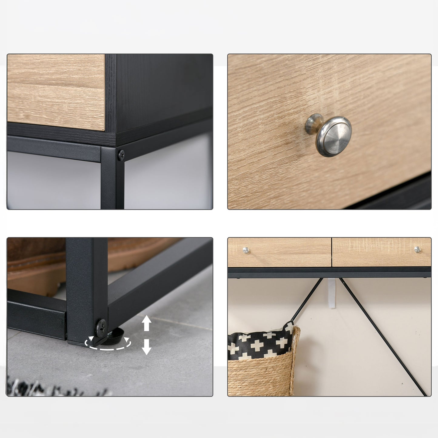 47" Industrial Console Table with Steel Frame and 2 Storage Drawers, Black
