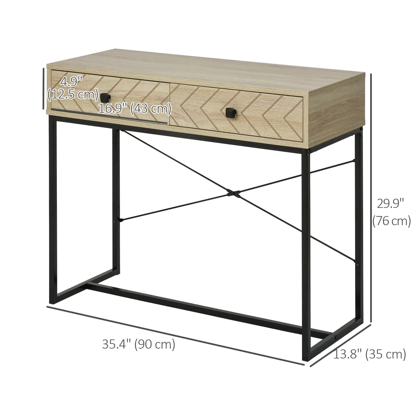 36" Industrial Console Table with 2 Storage Drawers