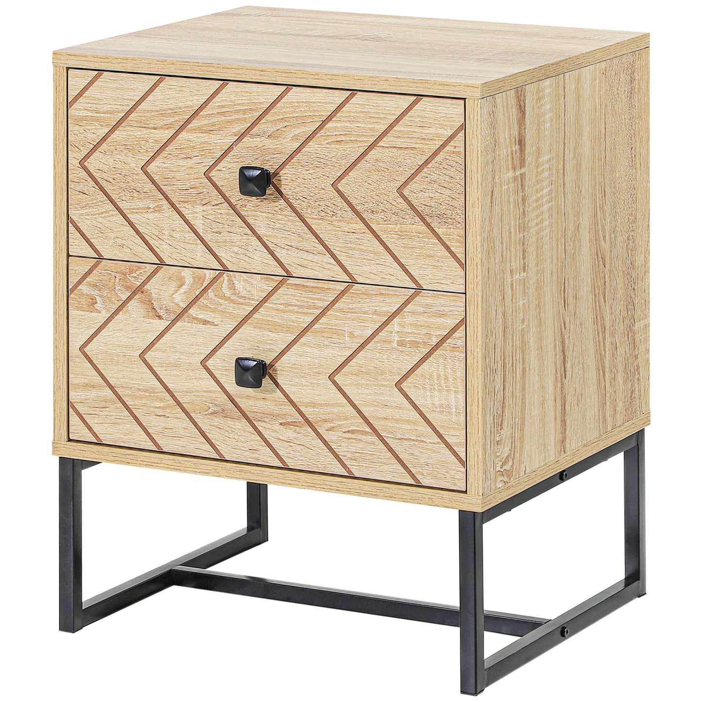 Modern Nightstand with Zig-Zag Design and 2 Drawers, Natural Wood