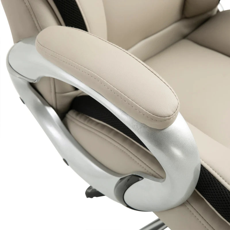 Executive Office Chair with PU Leather Upholstery and Ergonomic Design, Gray and Black