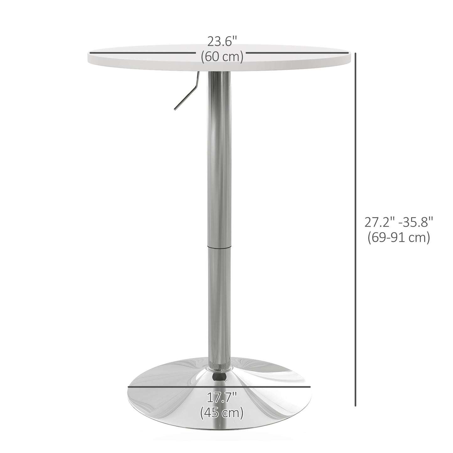 Adjustable Height Bar Table with 360° Swivel Top for 2 People, White