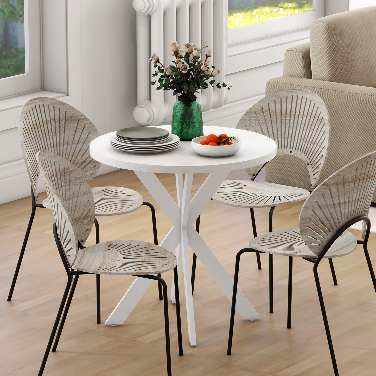 29" Round Dining Table with Steel Cross Legs, White