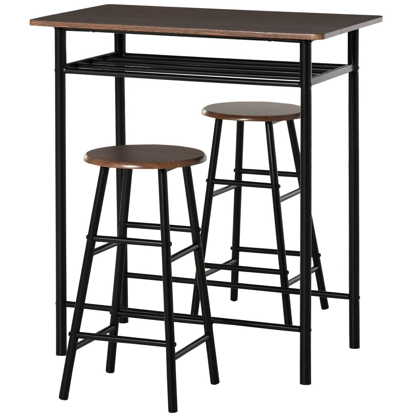 3-Piece Bar Height Dining Set with Storage Shelf - Black