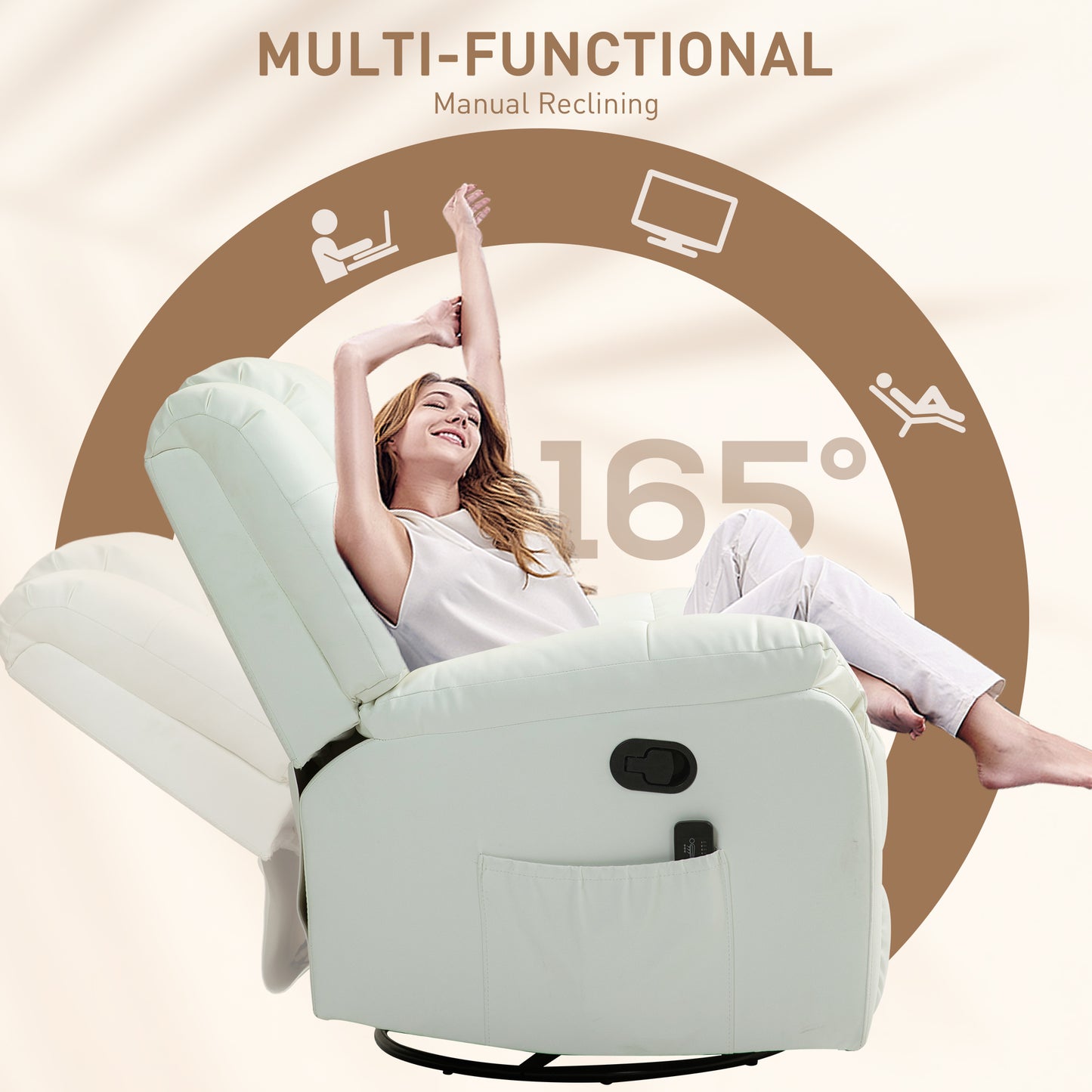 Luxury Massage Recliner Chair with 8 Vibration Points, Cream White