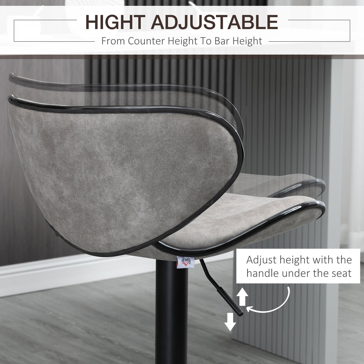 Adjustable Height Swivel Bar Stools with Leathaire Upholstery, Taupe Grey (Set of 2)