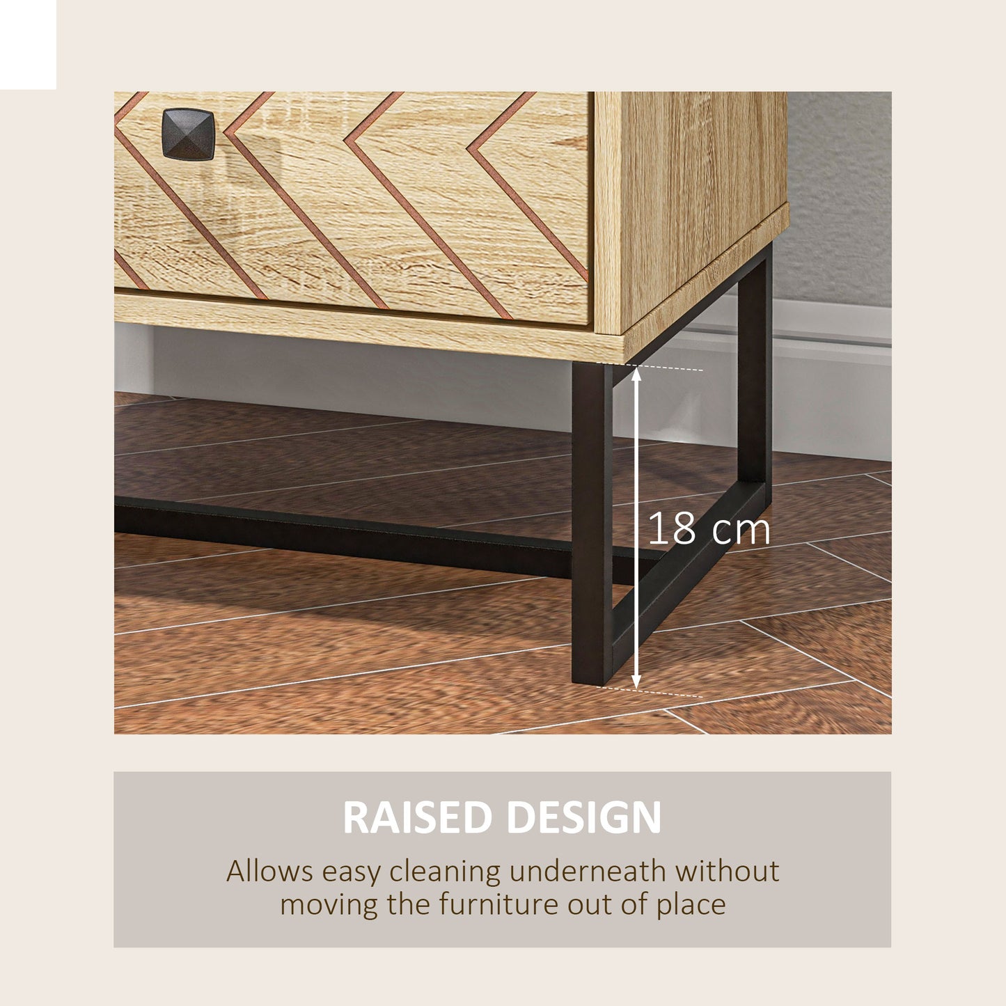 Modern Nightstand with Zig-Zag Design and 2 Drawers, Natural Wood