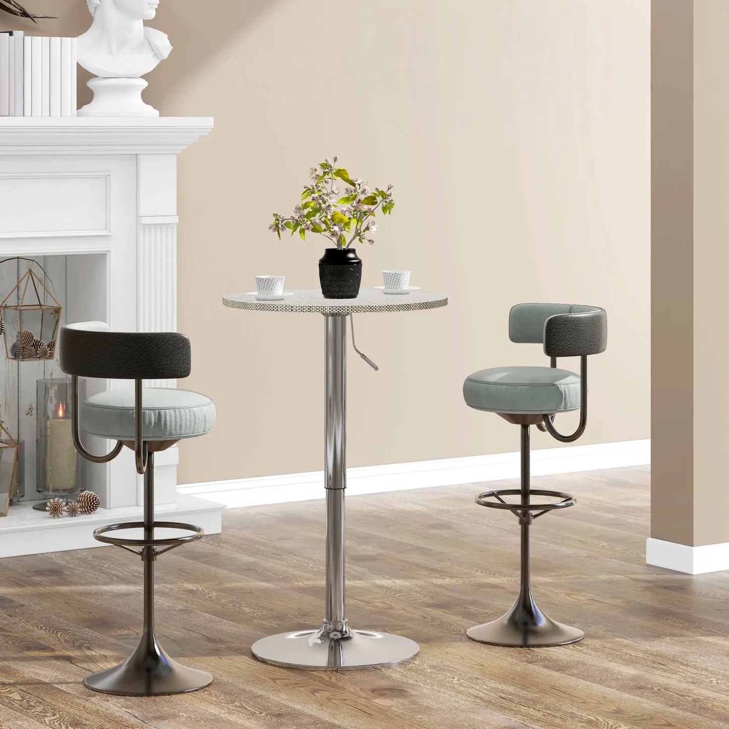Adjustable Height Bar Table with PE Rattan Top - Gray