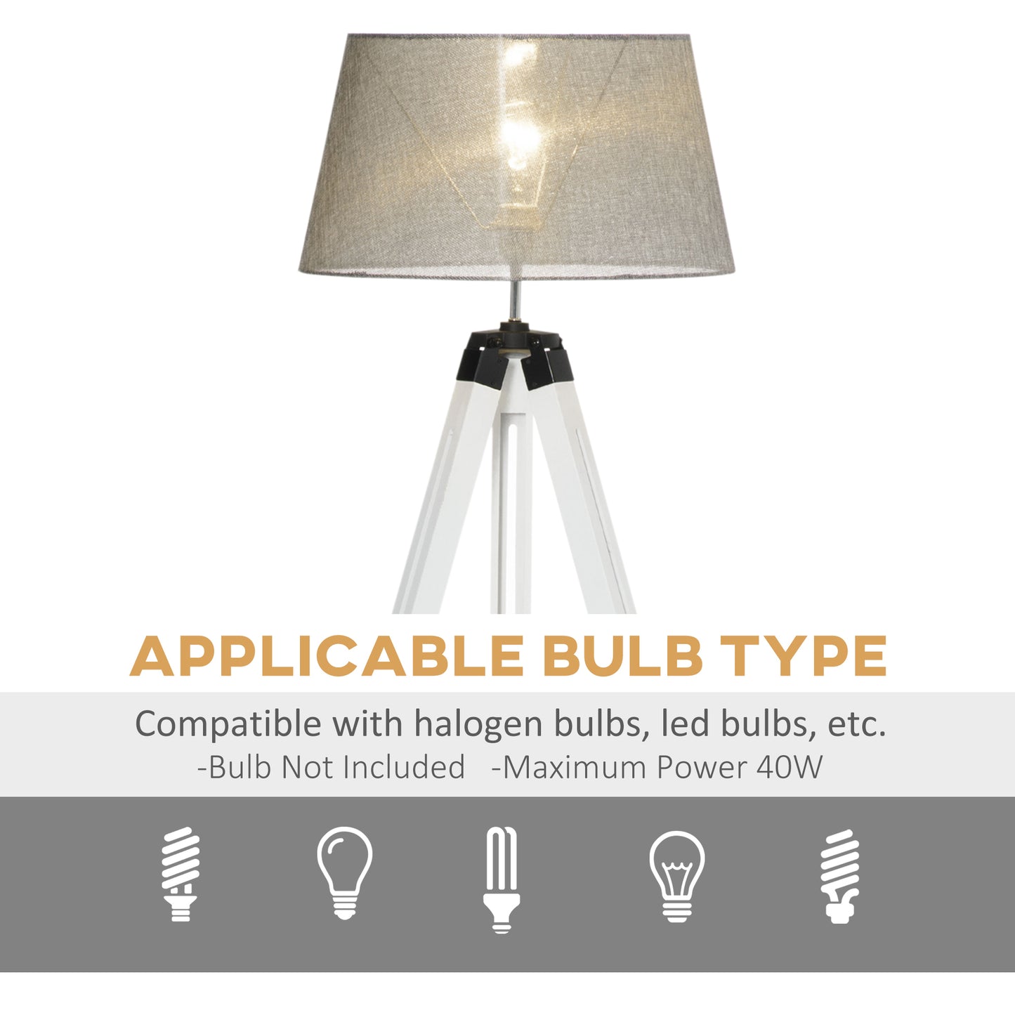 Adjustable Wooden Tripod Floor Lamp - White & Grey