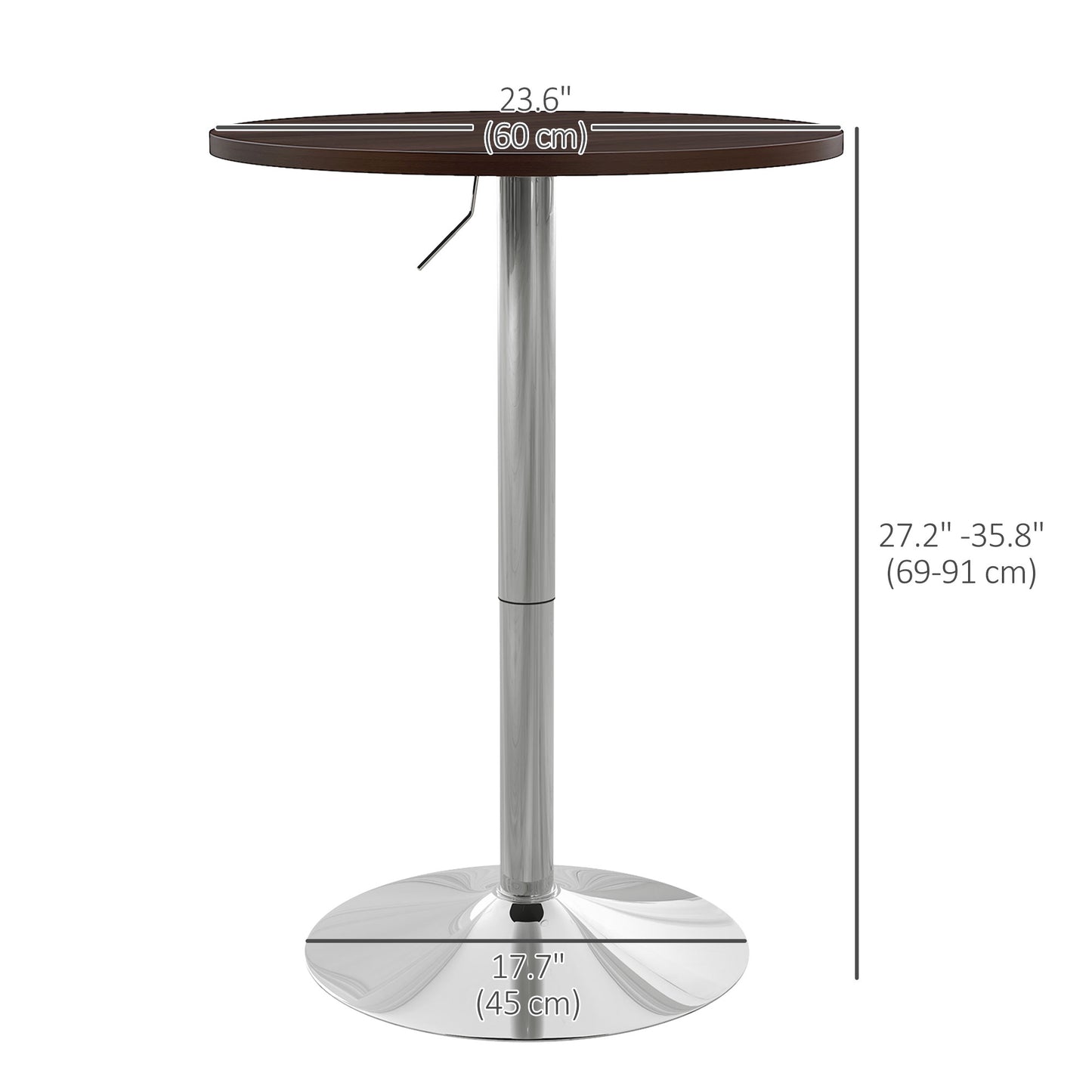 Adjustable Height Bar Table with 360° Swivel Top for 2 People, Walnut