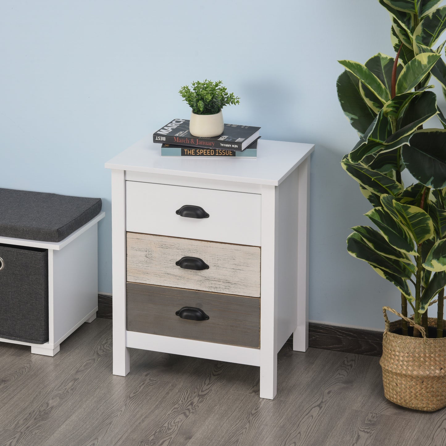 3-Drawer Storage Cabinet Accent Table for Bedroom and Living Room, White