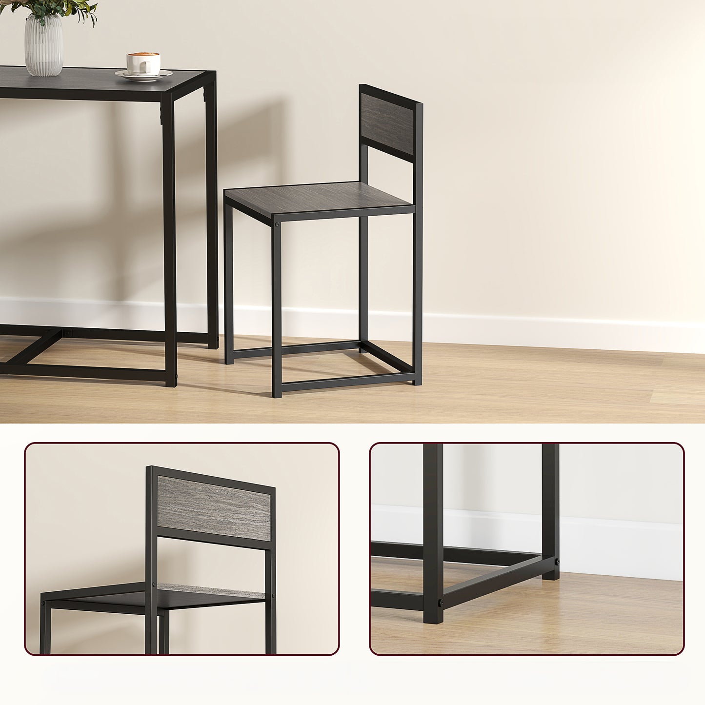 Industrial Dining Table Set for 2 - Gray