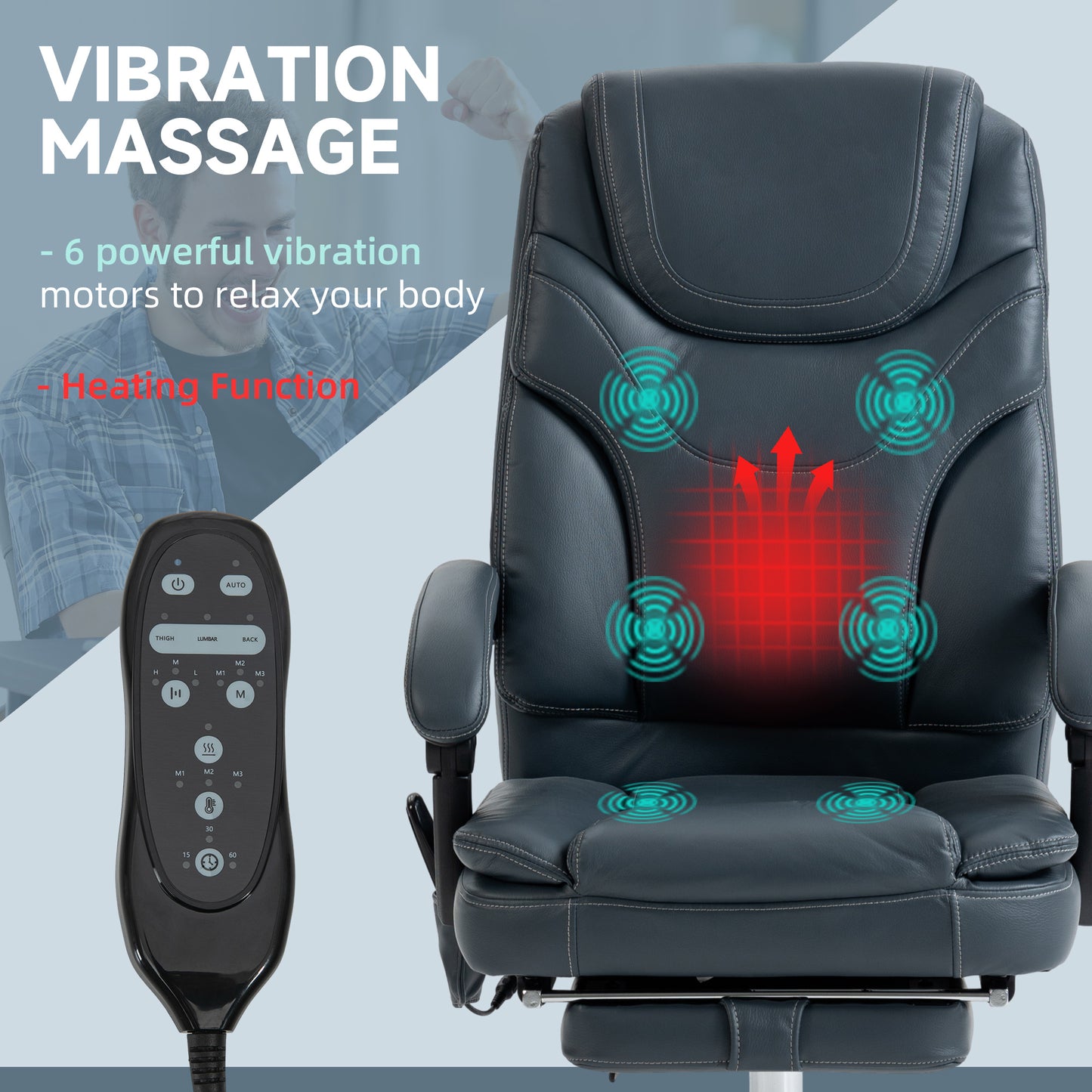Premium Heated Massage Office Chair with Recliner & Footrest