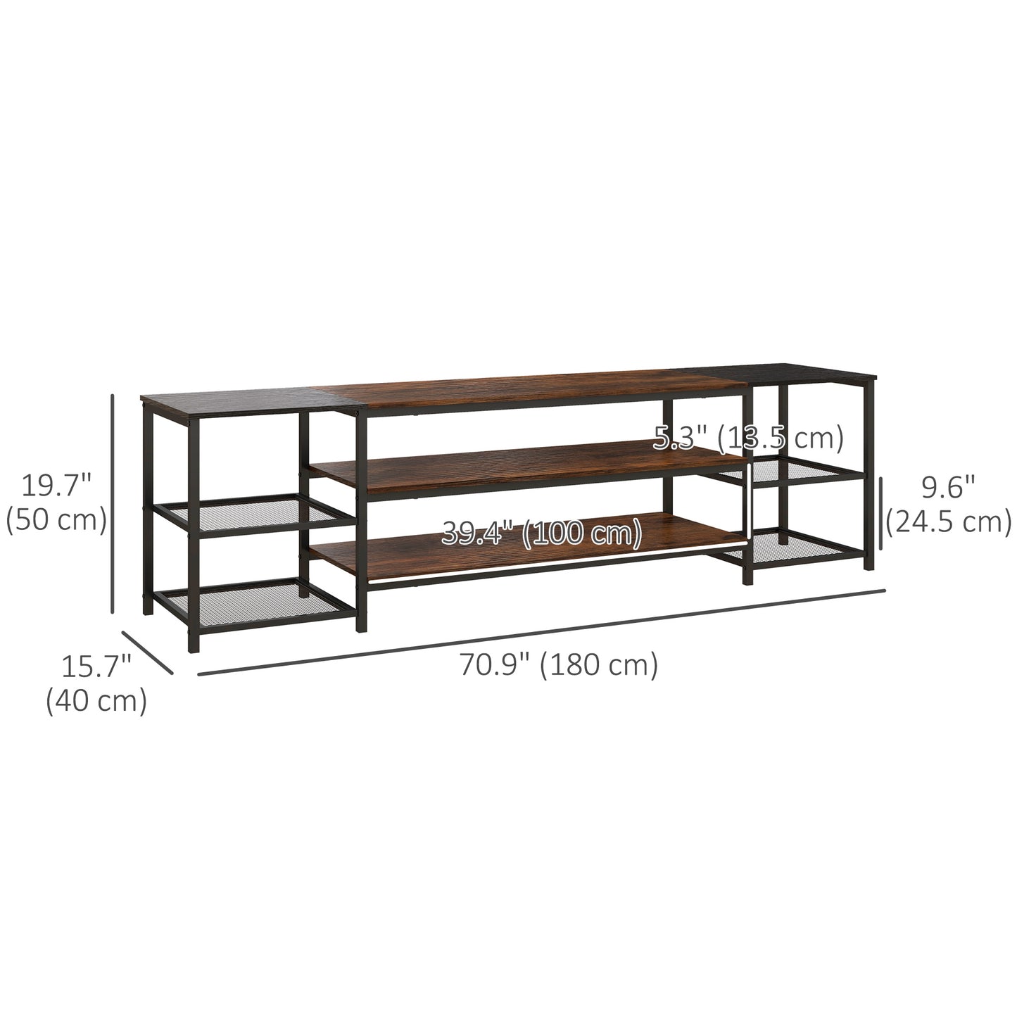 Industrial TV Stand for 80" Screens with Storage Shelves