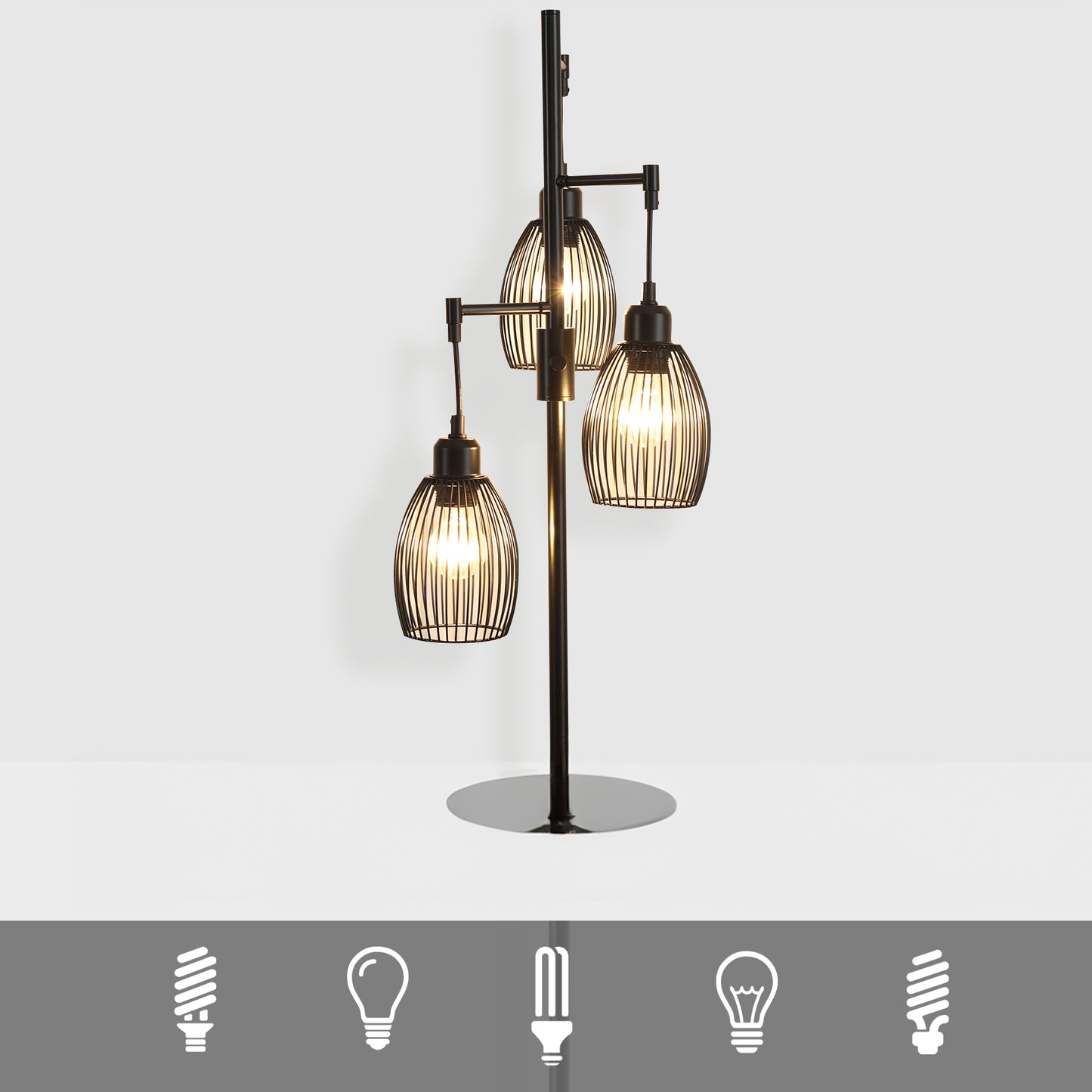 Industrial 3-Shade Dimmable Floor Lamp - Black