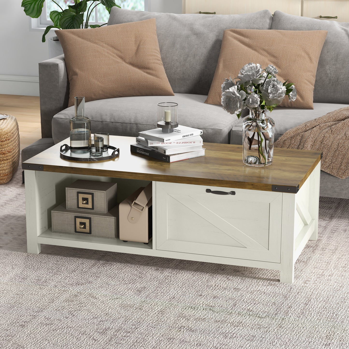 Coffee Table with Drawer and Storage Shelf, Brown