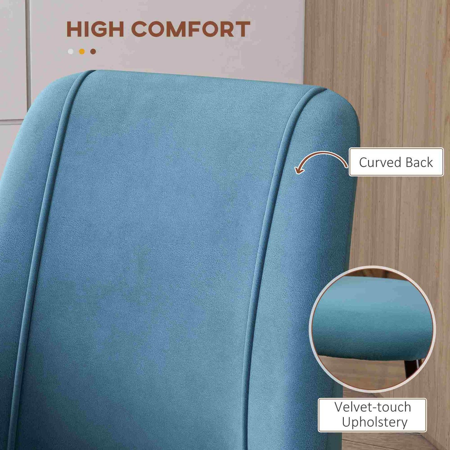 Velvet Dining Chairs with Wood Grain Steel Legs, Blue (Set of 4)