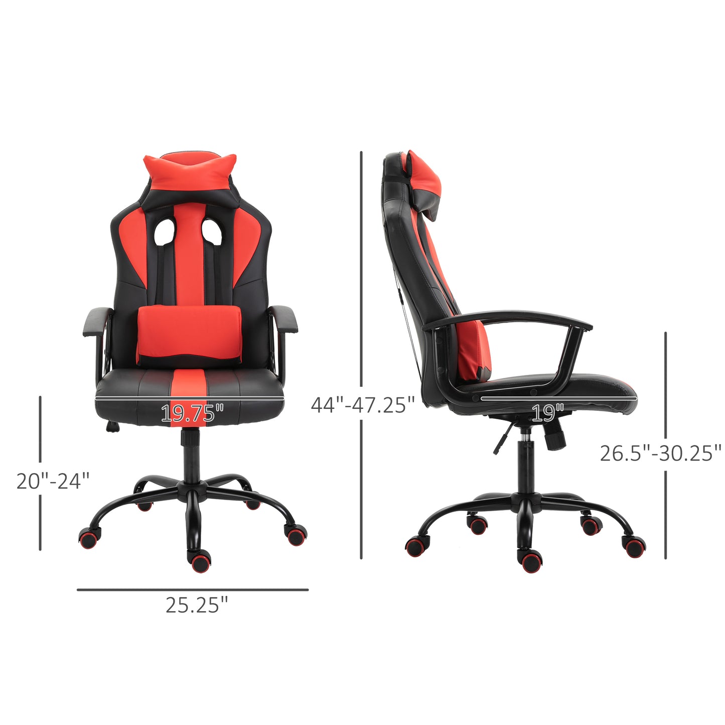 High-Back Racing Style Gaming Chair with Lumbar Support, Red and Black