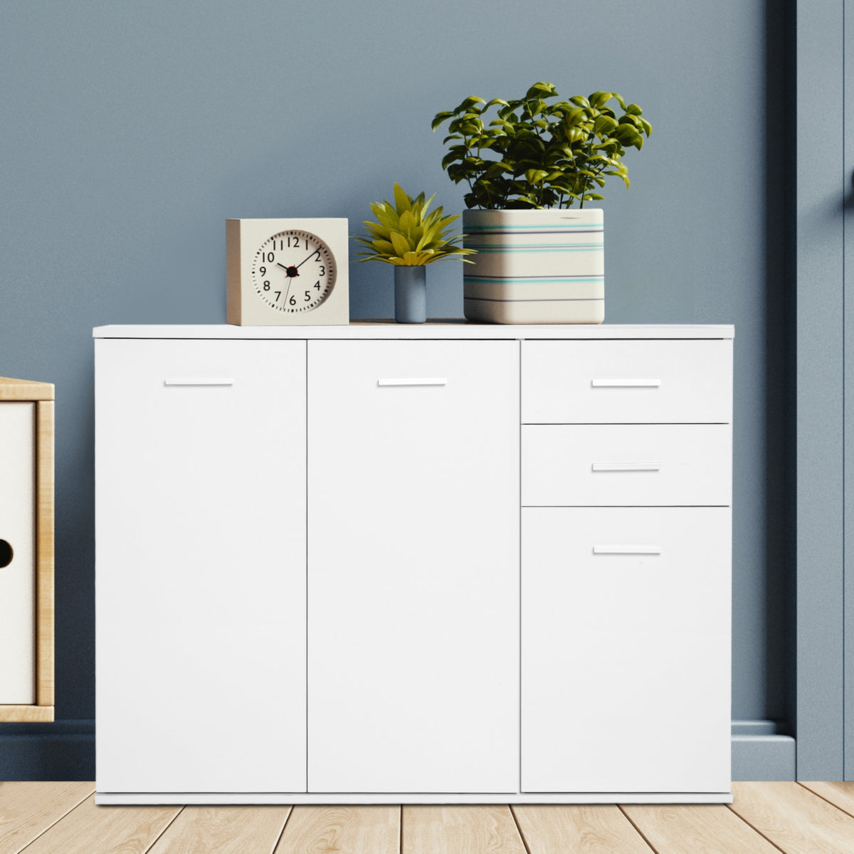 High Gloss Sideboard Buffet with Drawers and Doors, White