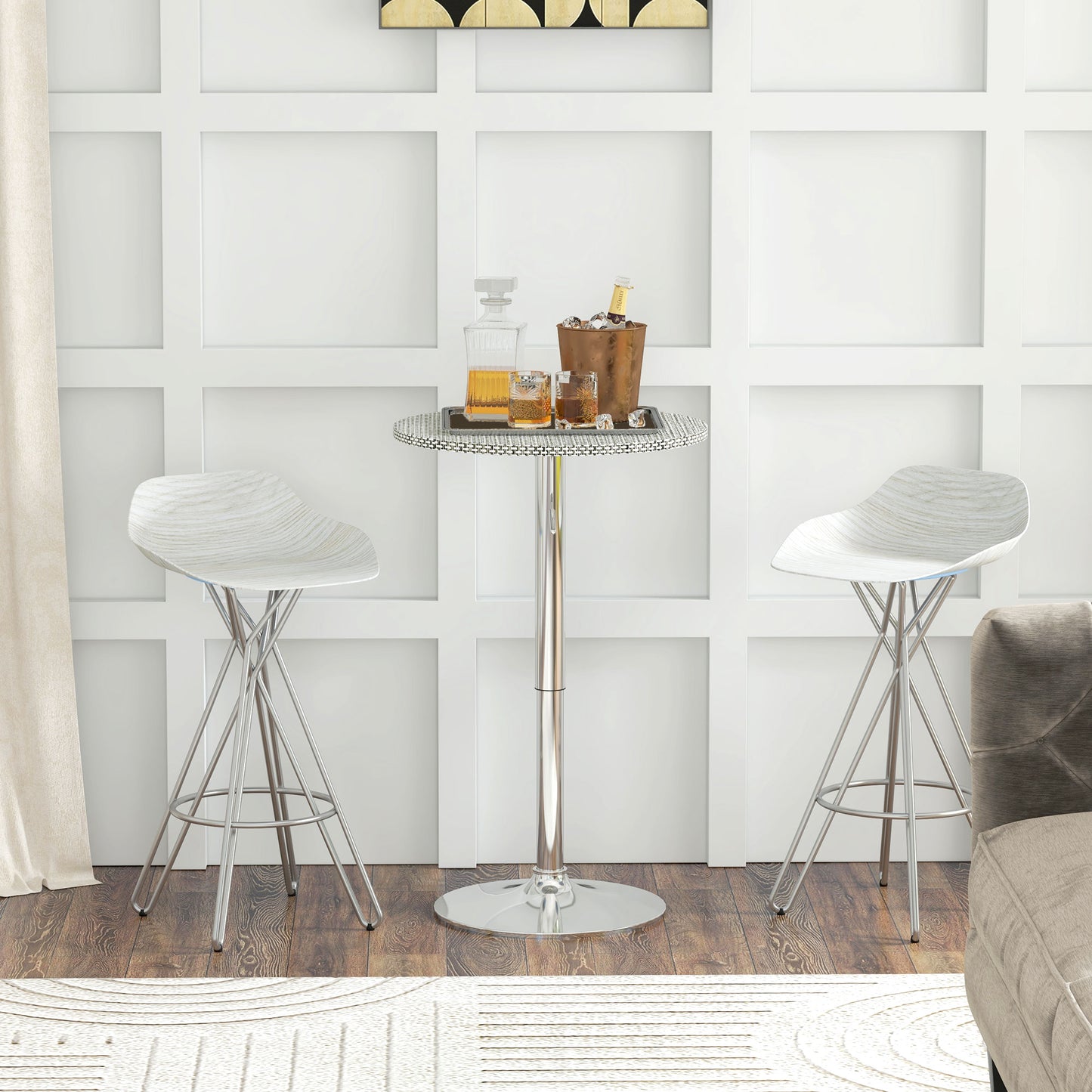 Adjustable Height Bar Table with PE Rattan Top - Gray