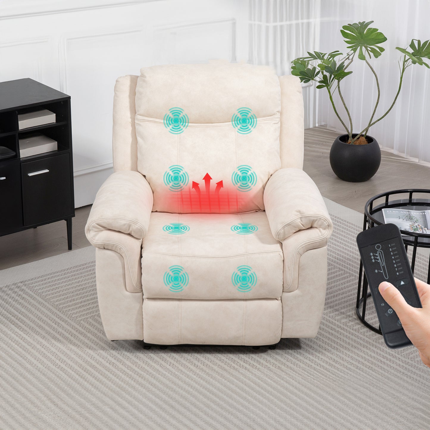 Microfiber Manual Recliner Chair with Vibration Massage - Cream White