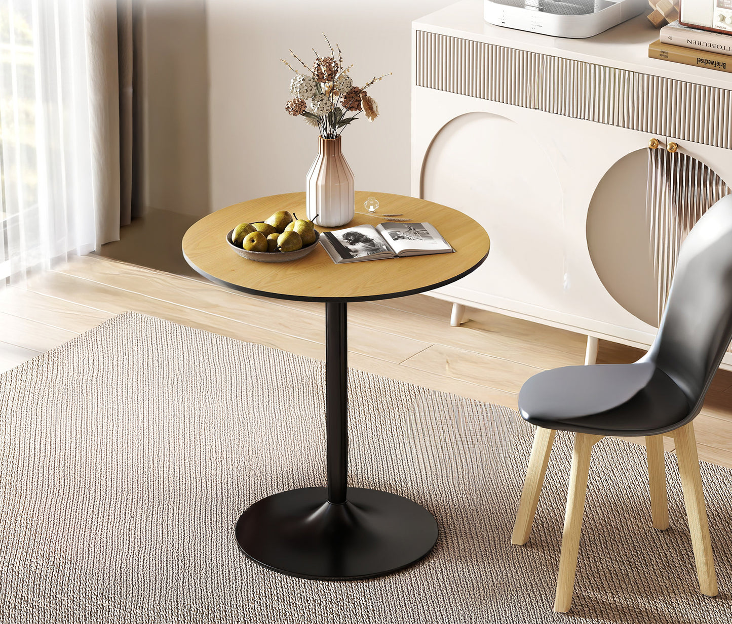 27" Round Dining Table with Wood Veneer and Steel Pedestal Base, Natural