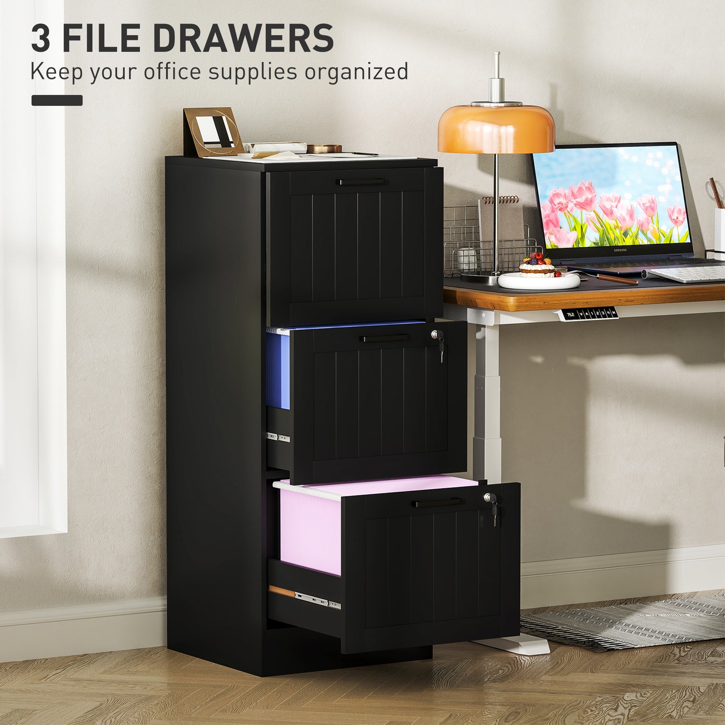 3-Drawer Locking File Cabinet with Adjustable Hanging Bars