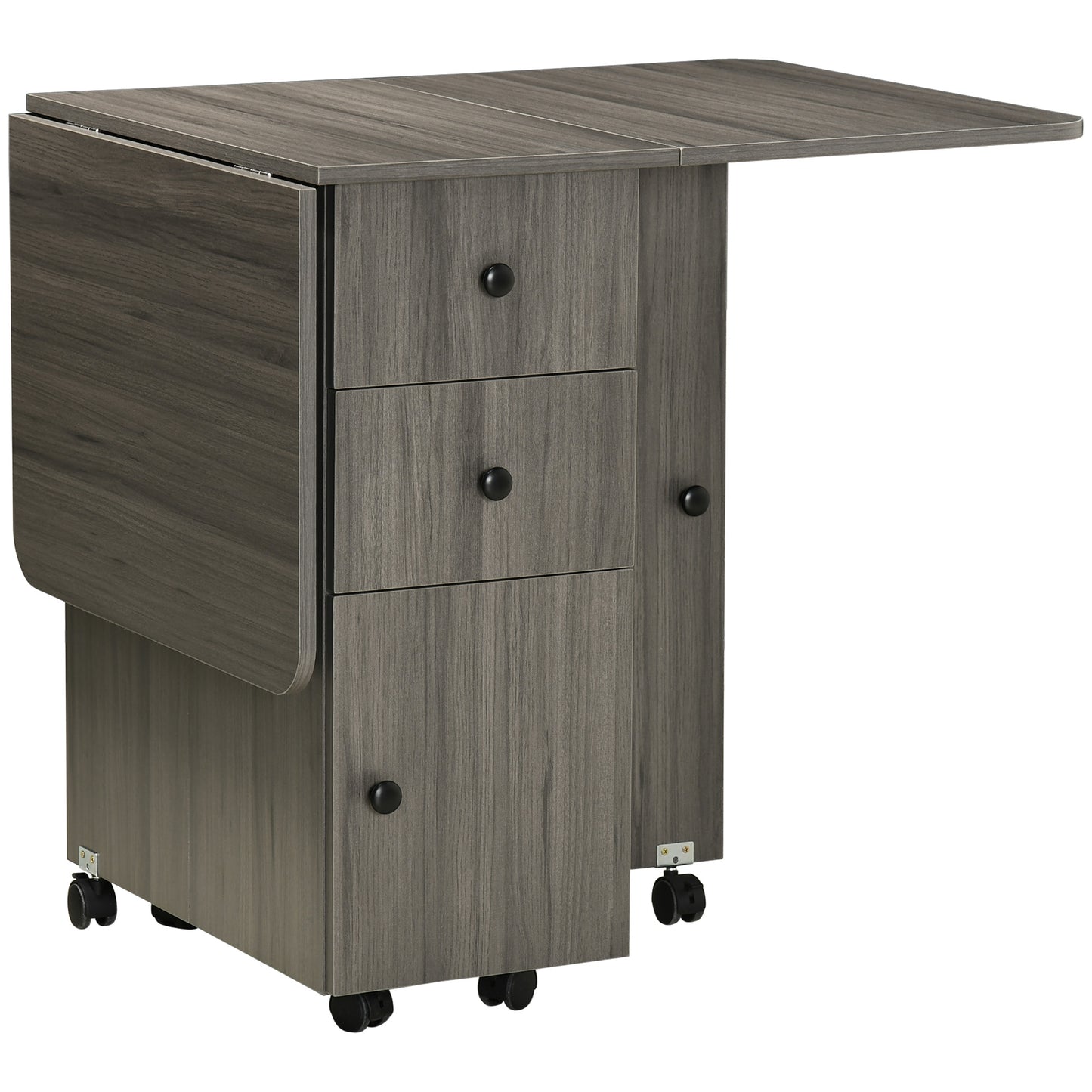 Rolling Dining Table with Storage Drawers and Cabinet - Gray