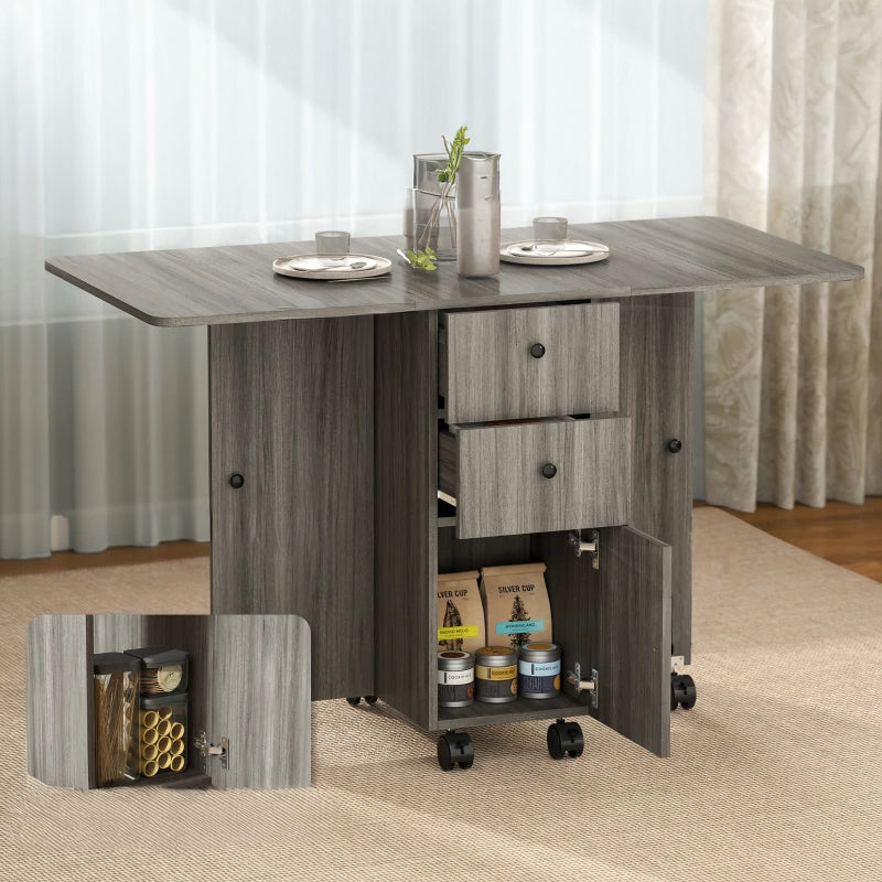 Rolling Dining Table with Storage Drawers and Cabinet - Gray