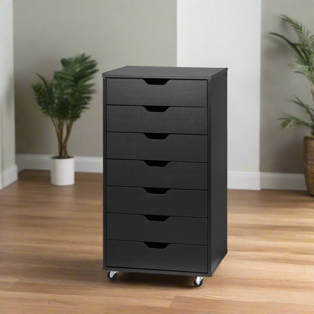 7-Drawer Mobile Storage Cabinet for Home Office - Black